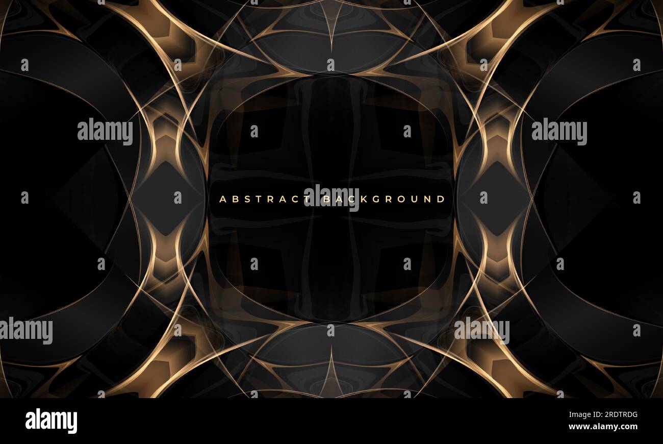 Black background with luxury abstract golden elegant shapes and lines ...