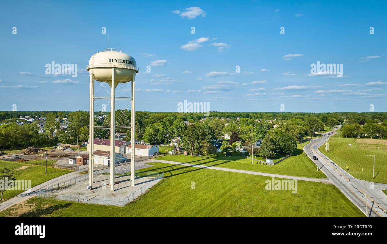 Aerial white water tower for Huntertown Indiana Stock Photo Alamy