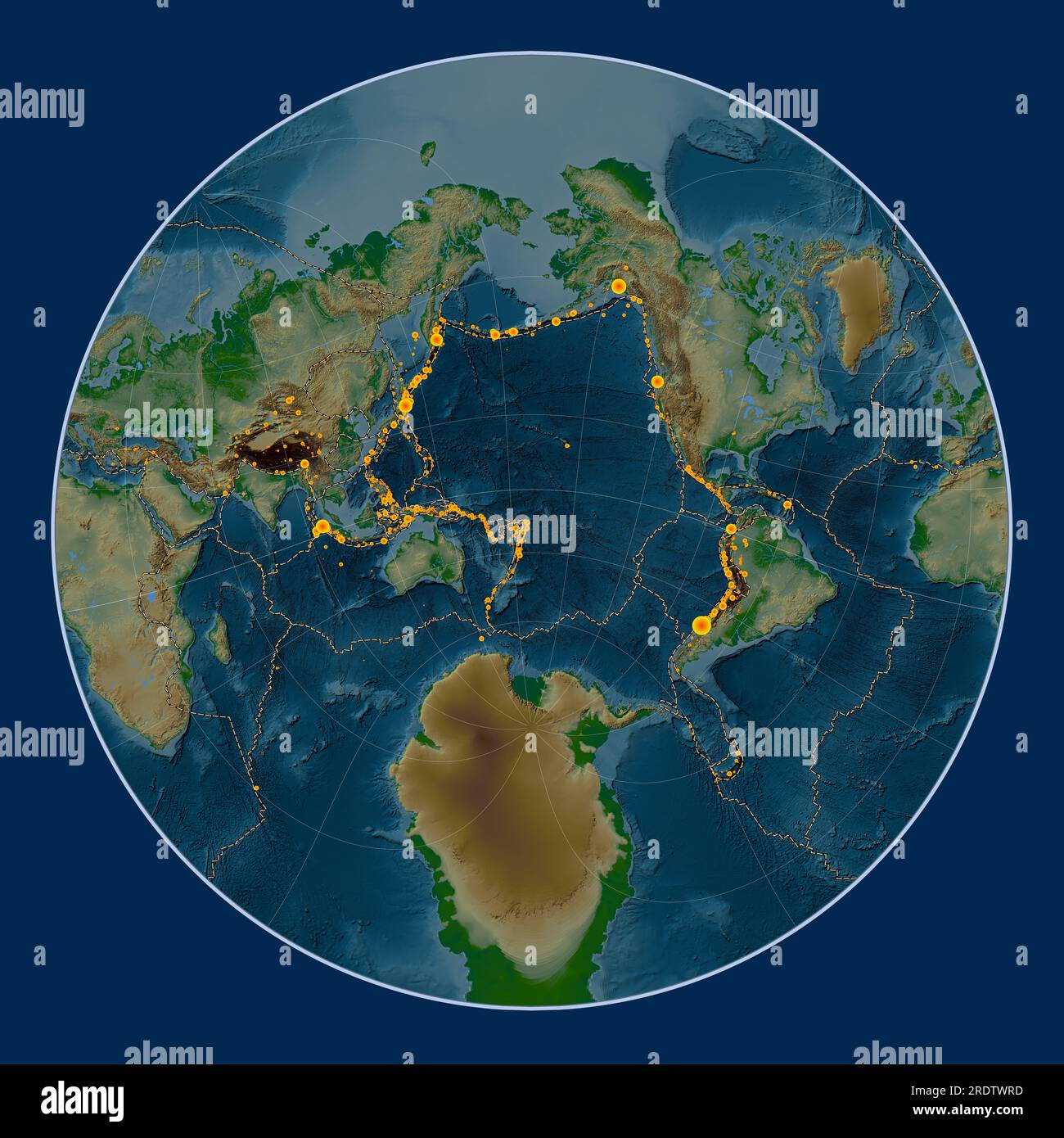 Tonga tectonic plate on the physical elevation map in the Lagrange