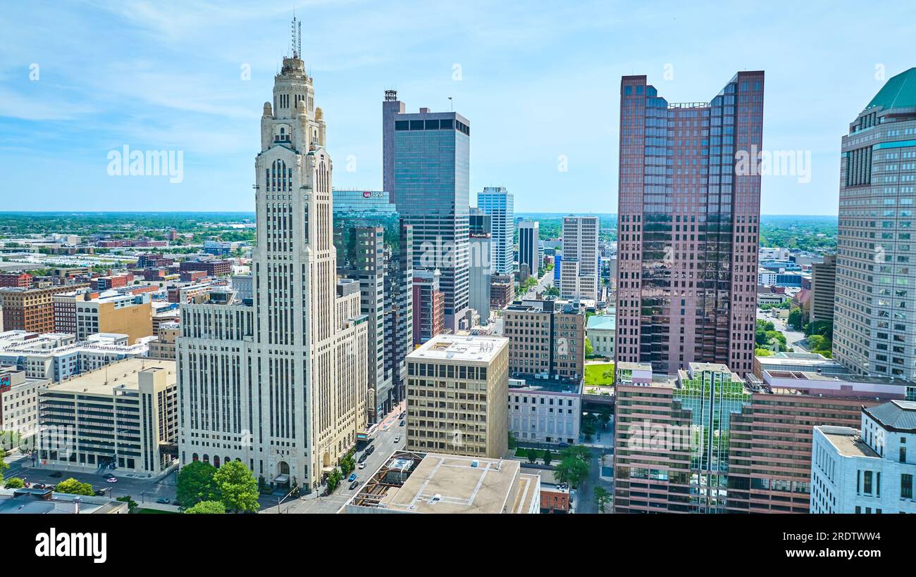 City view Columbus Ohio aerial with LeVeque Tower and Huntington Center Stock Photo
