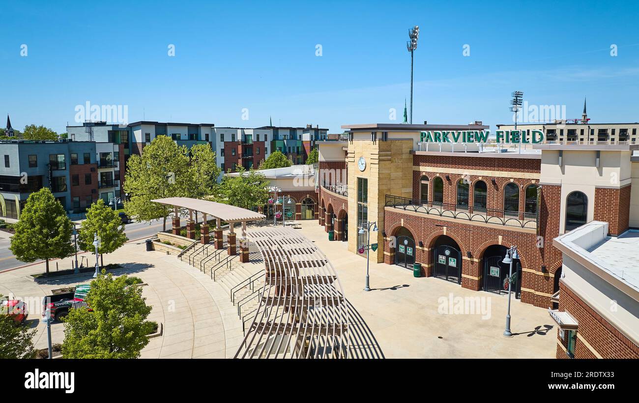 Condos aerial Parkview Field entrance Tin Caps Stadium downtown Fort