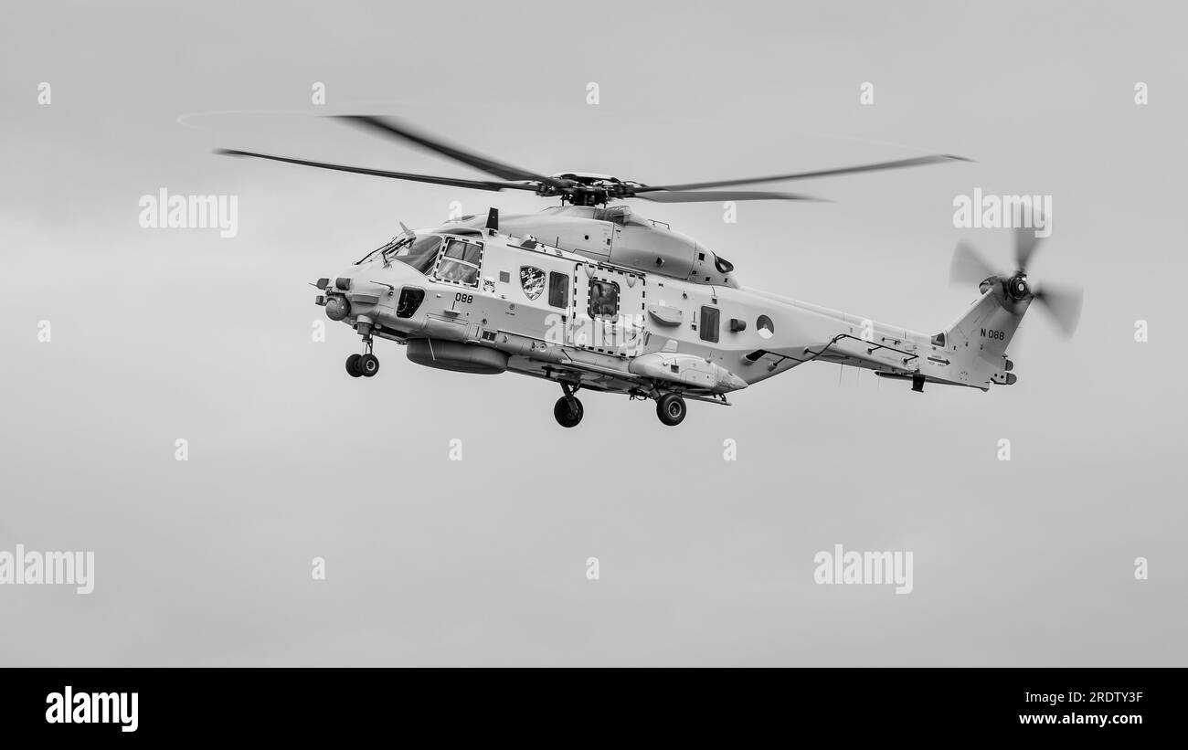 Royal Netherlands Air Force - NHIndustries NH90, arriving at RAF Fairford for the Royal International Air Tattoo 2023. Stock Photo