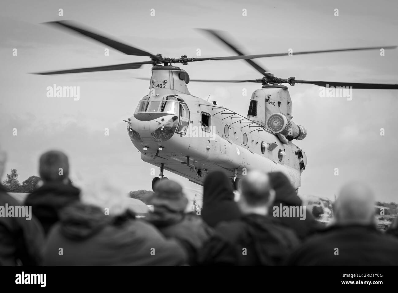 Royal Netherlands Air Force - Boeing CH-47 Chinook, arriving at RAF Fairford for the Royal International Air Tattoo 2023. Stock Photo