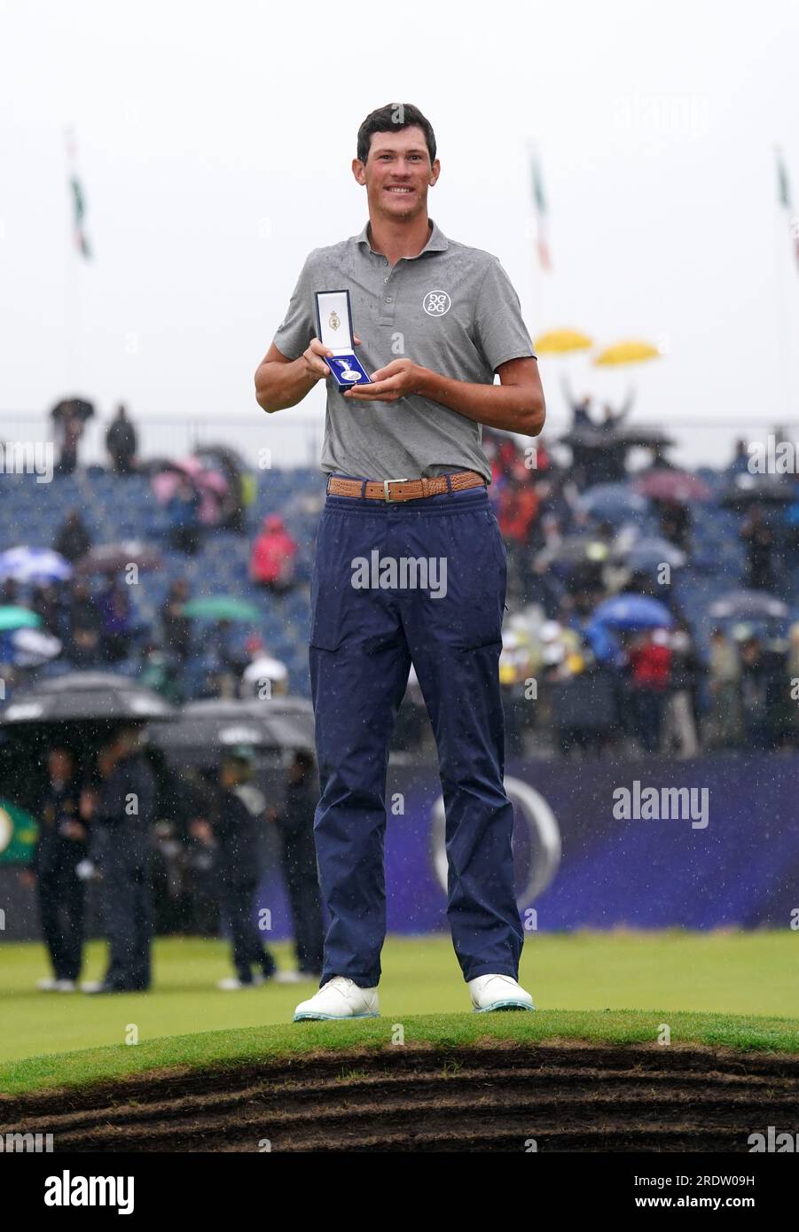 South Africa’s Christo Lamprecht with the Silver Medal awarded to the leading amateur after The Open at Royal Liverpool, Wirral. Picture date: Sunday July 23, 2023. Stock Photo