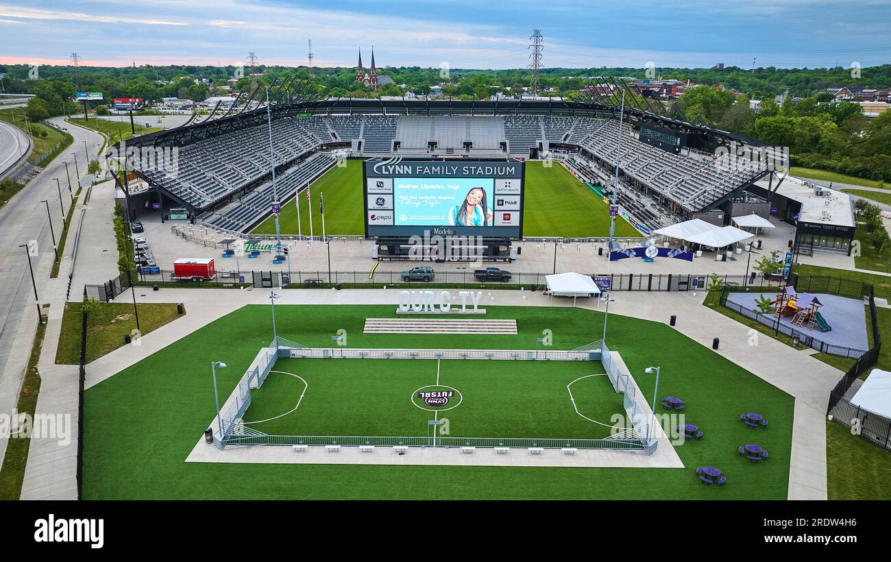 Front aerial view Lynn Family Stadium soccer field Louisville Kentucky