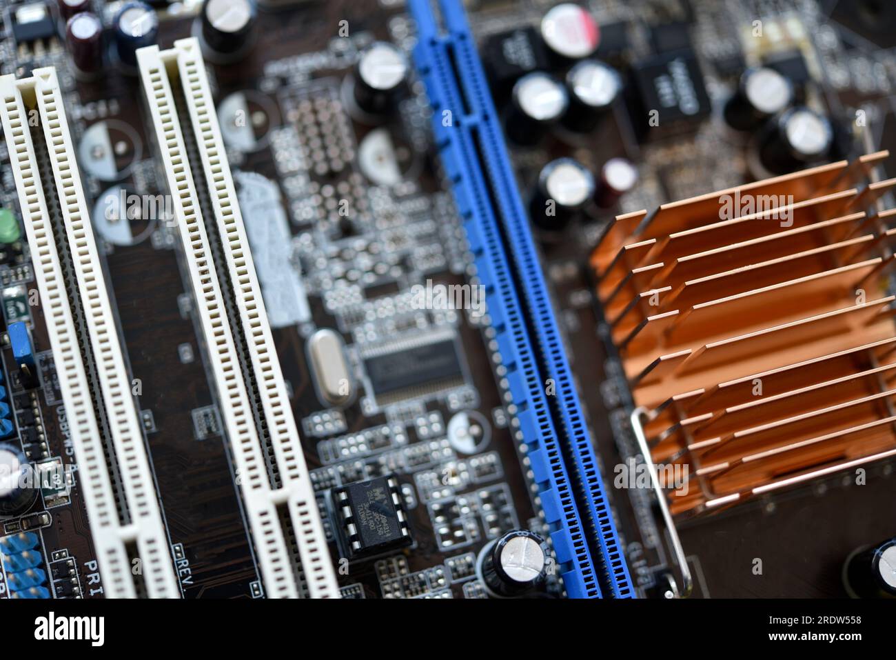 Motherboard with radio elements. Radio elements on the board Stock