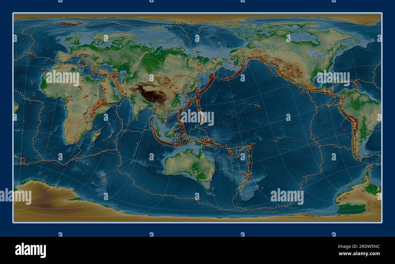 Mariana tectonic plate on the physical elevation map in the Patterson Cylindrical Oblique