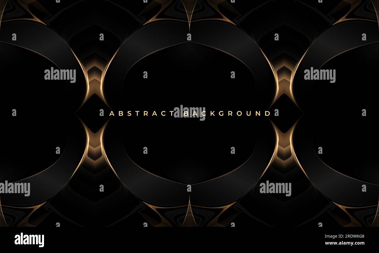 Black abstract elegant luxury background with gold frame, lines and ...