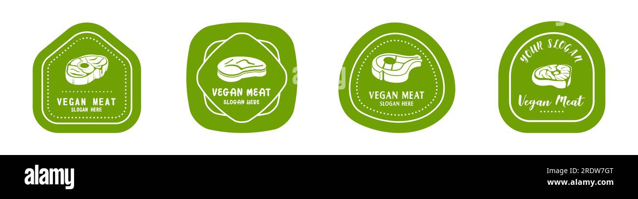 Vegetarian meat Premium logo. Plant based meat logo. Vegan steak with leaf vector design. Vegan meat made from plants. Stock Vector