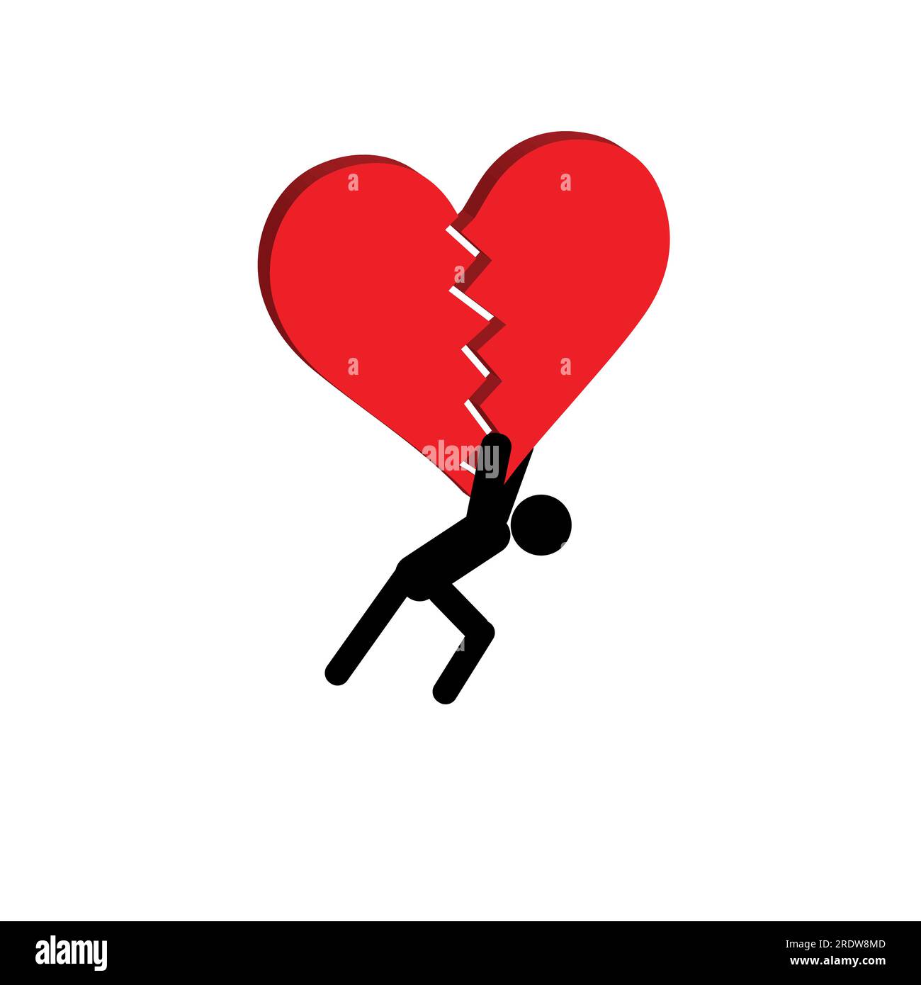 Silhouette of a person carrying a broken heart on his back Stock Vector