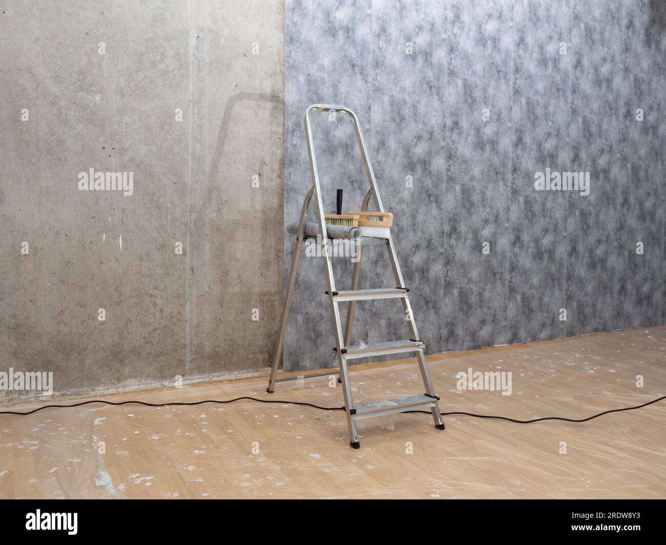 One room has been partially renovated. copy space. Pasting paper