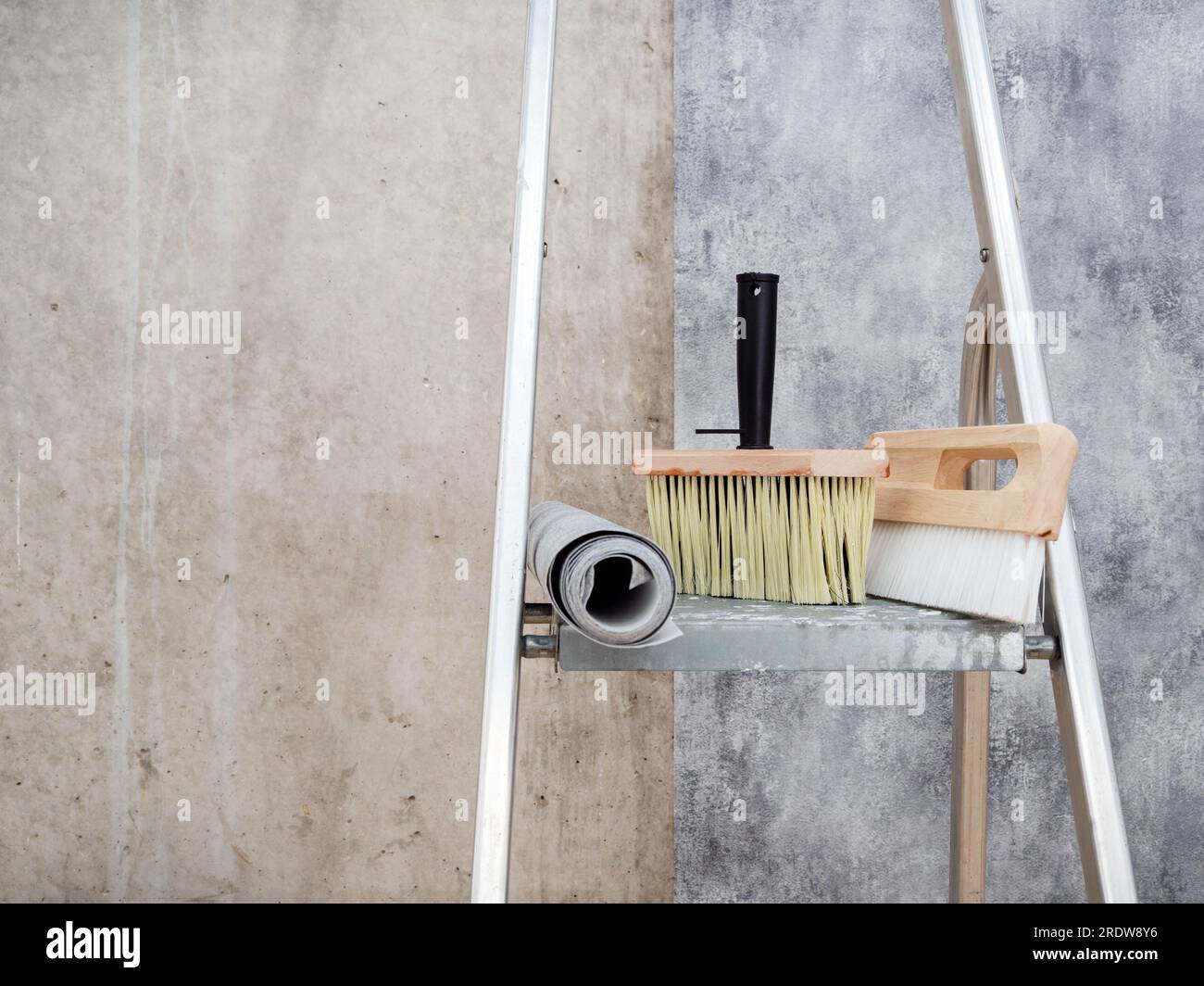 One room has been partially renovated. copy space. Pasting paper