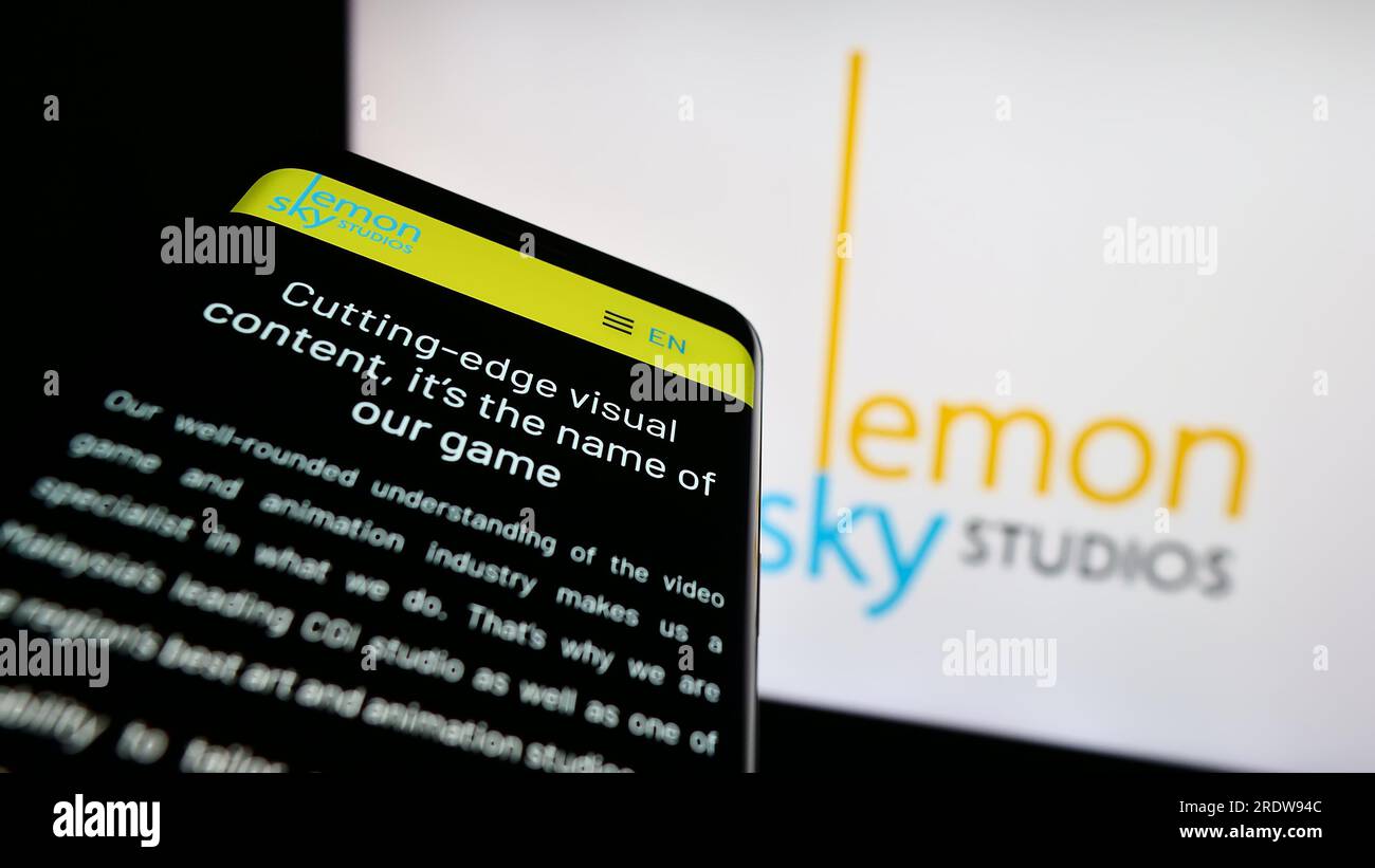 Mobile phone with webpage of Malaysian video games company Lemon Sky