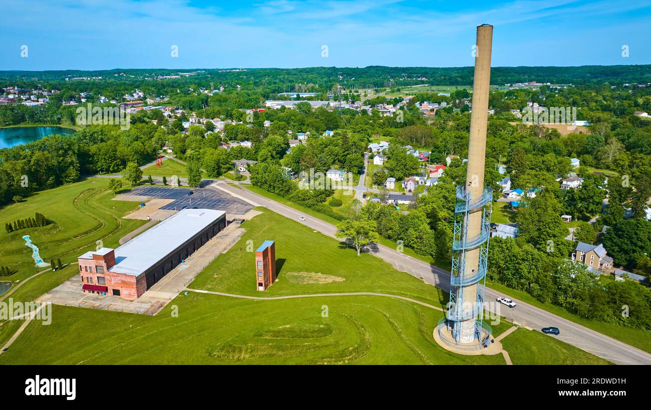 Drone view of Ariel Foundation Park with Rastin Observation Tower and