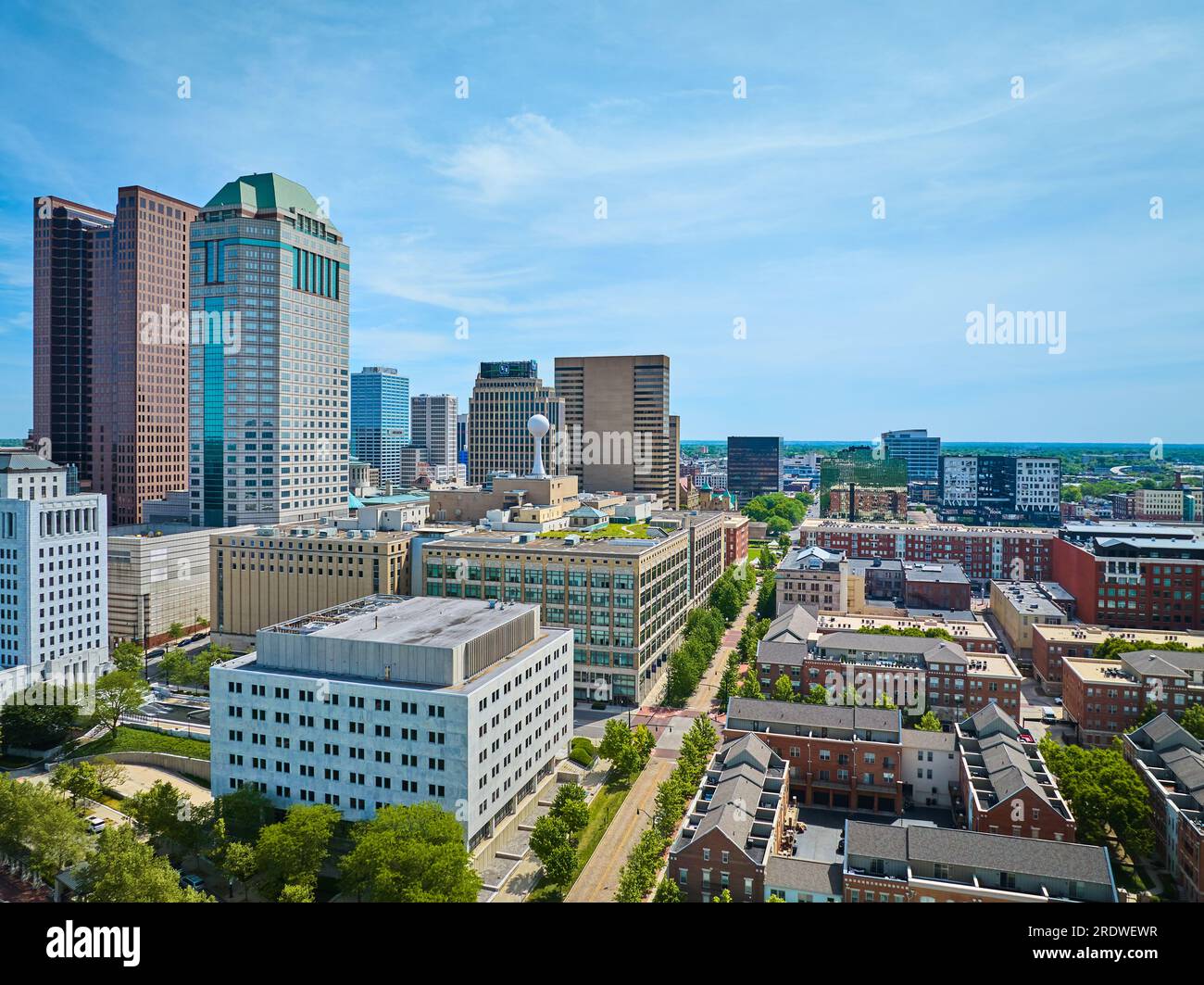 Aerial of downtown Columbus Ohio office buildings and apartments Stock