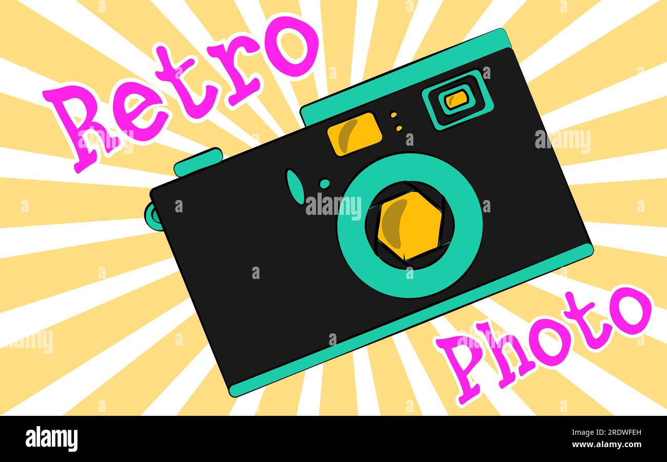 Old vintage retro hipster antique camera and an inscription retro photo ...