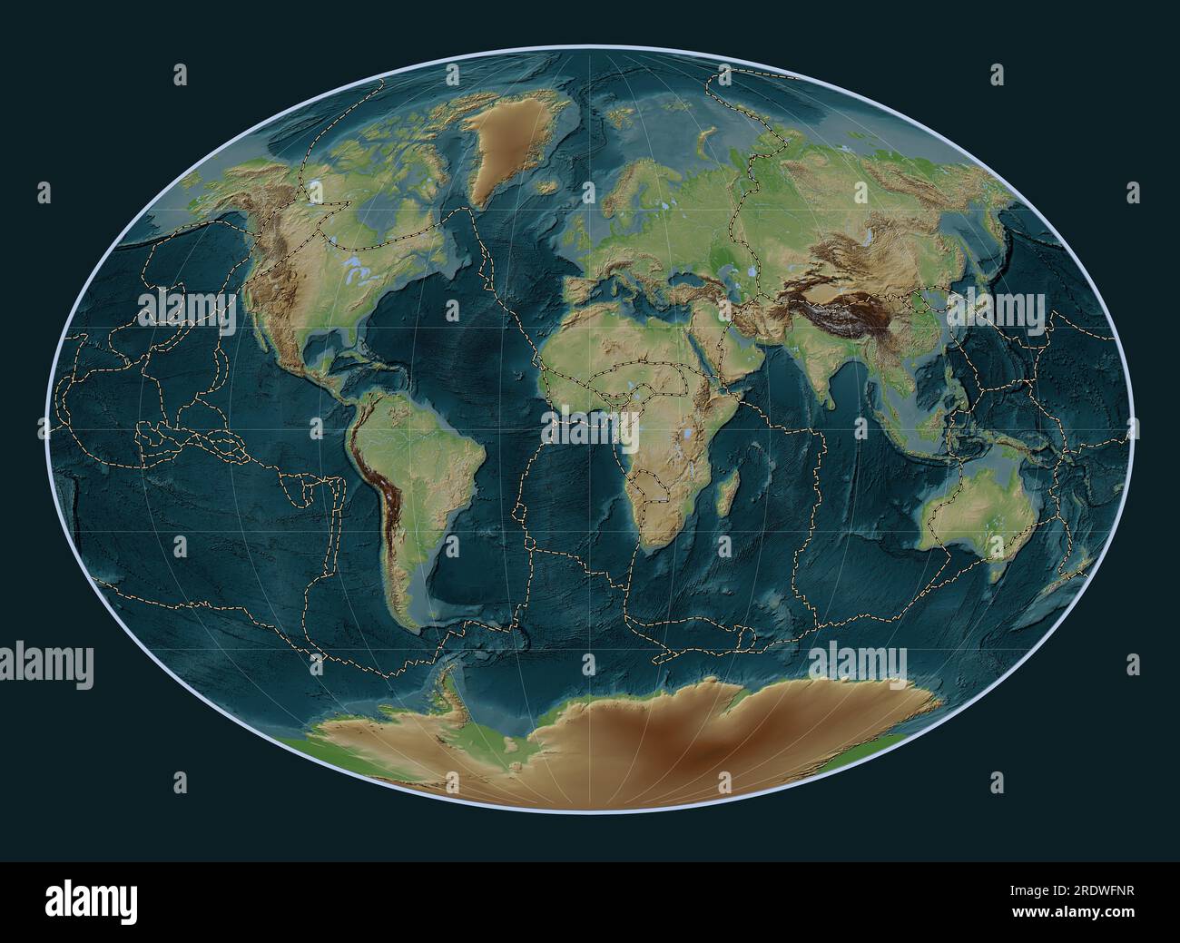 Tectonic plate boundaries on the world wiki style elevation map in the ...