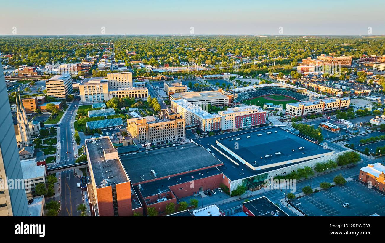 Downtown aerial Fort Wayne Parkview Field baseball diamond botanical