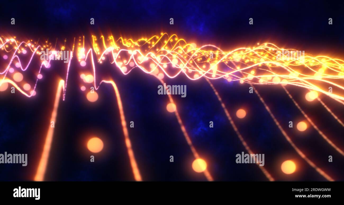 Abstract yellow orange shiny glowing lines rays of energy and magic ...