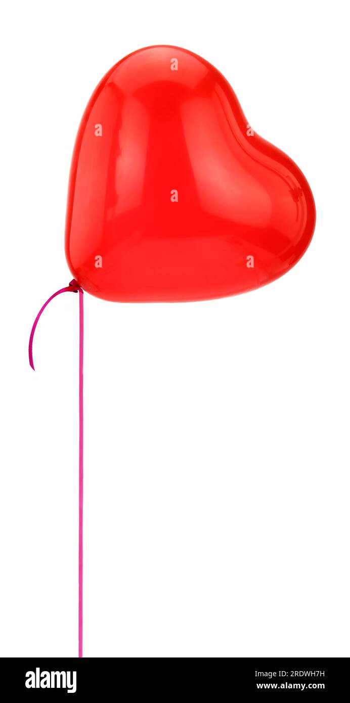 Red heart shape balloon and ribbon flying isolated on white background ...