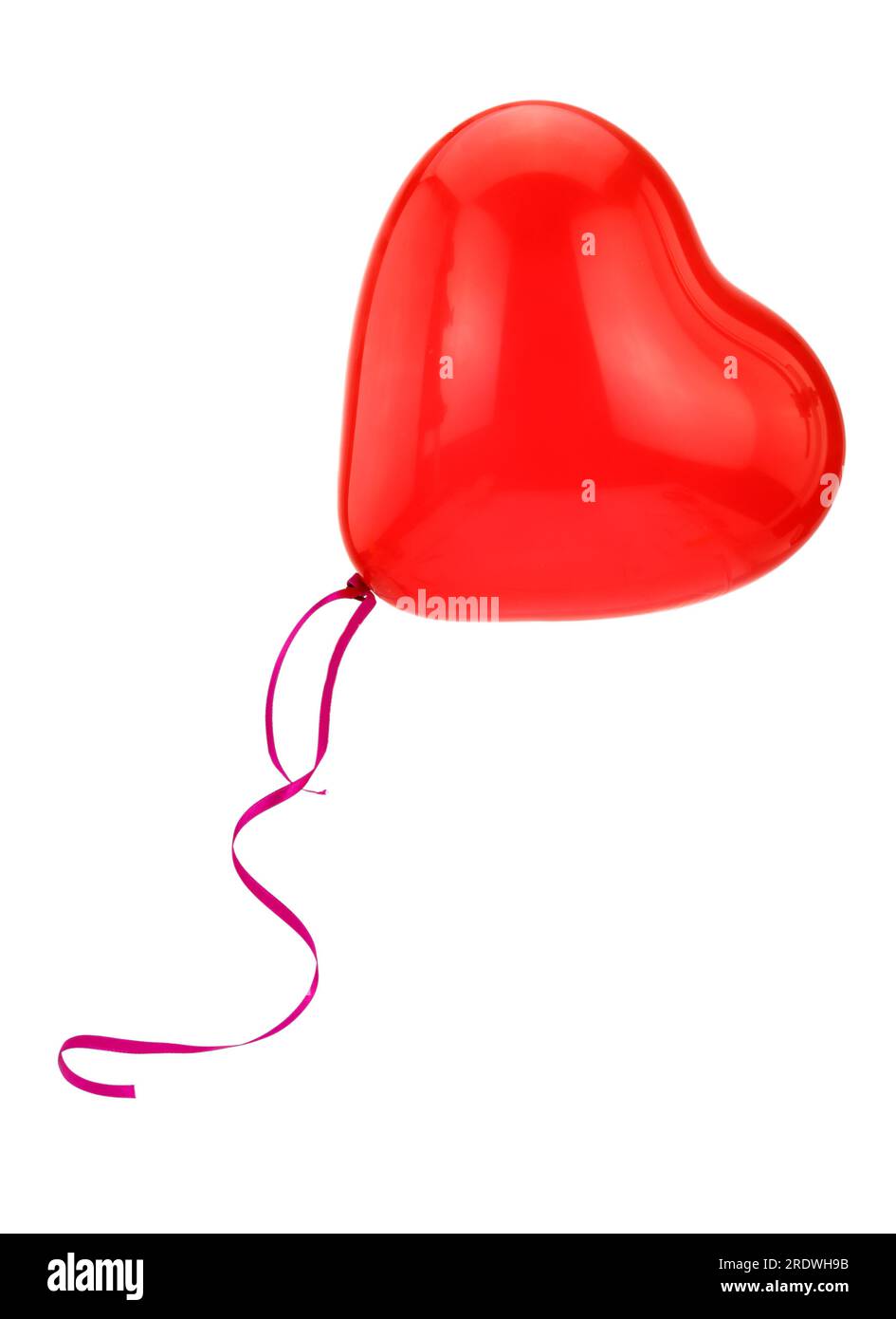 Red heart shape balloon and ribbon flying isolated on white background ...