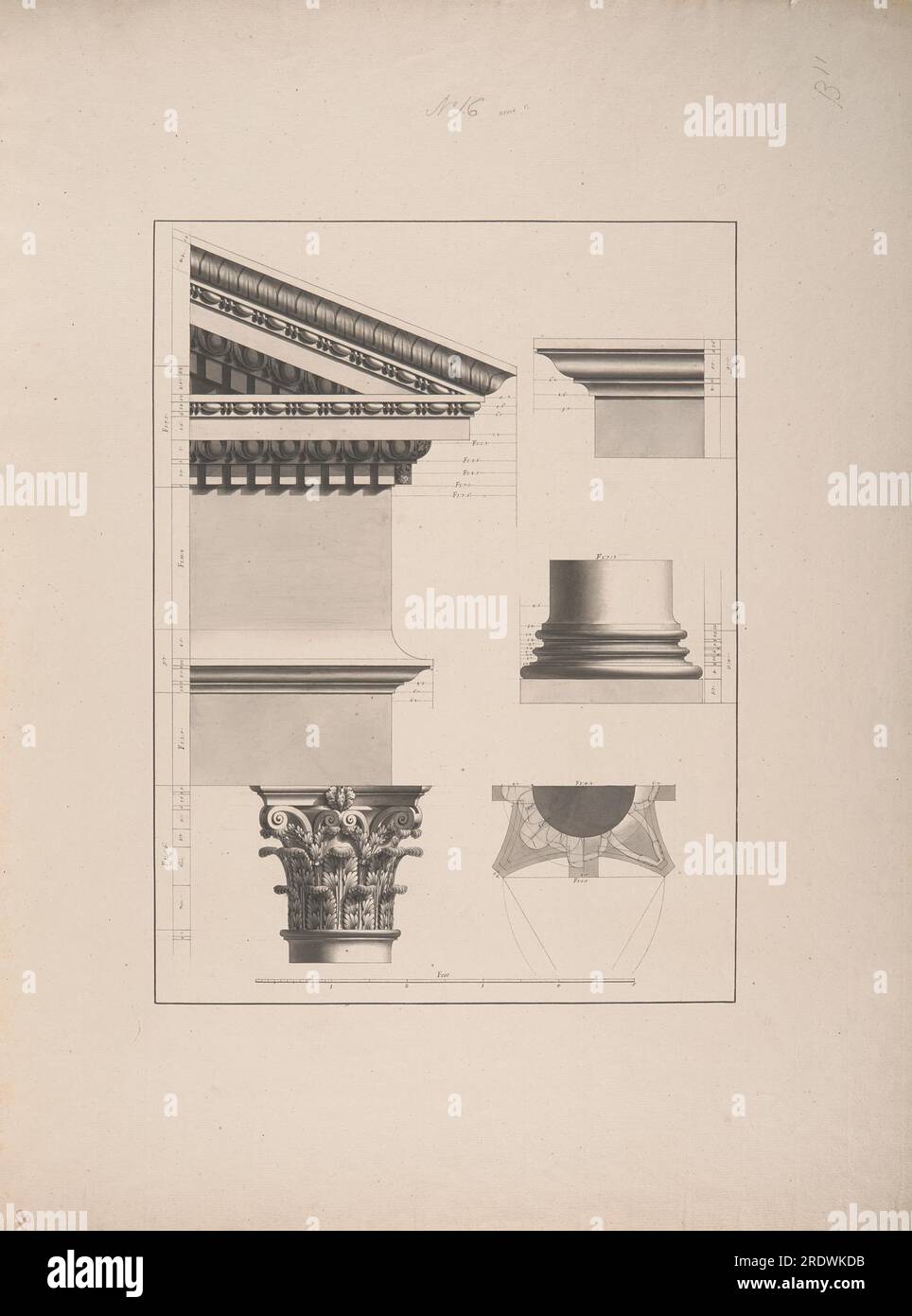Architectural Details of Pedestal Column and Entablature and Pediment Makther by James Bruce