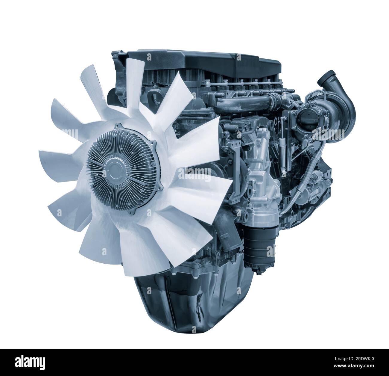 Modern heavy duty truck diesel engine isolated on white background