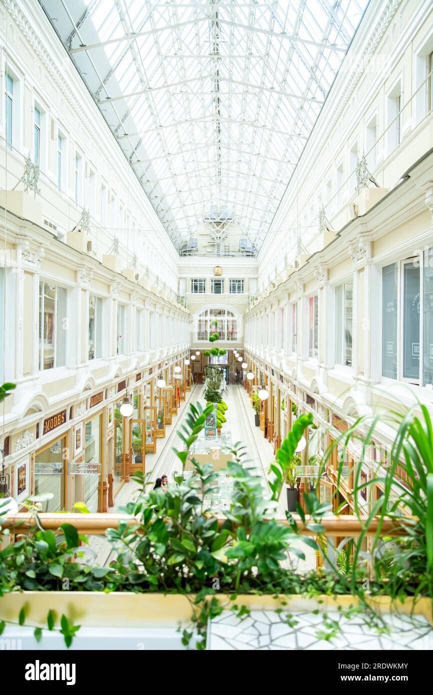 The main gallery of the trading house Passage. St. Petersburg, Russia - July 23, 2023. Stock Photo