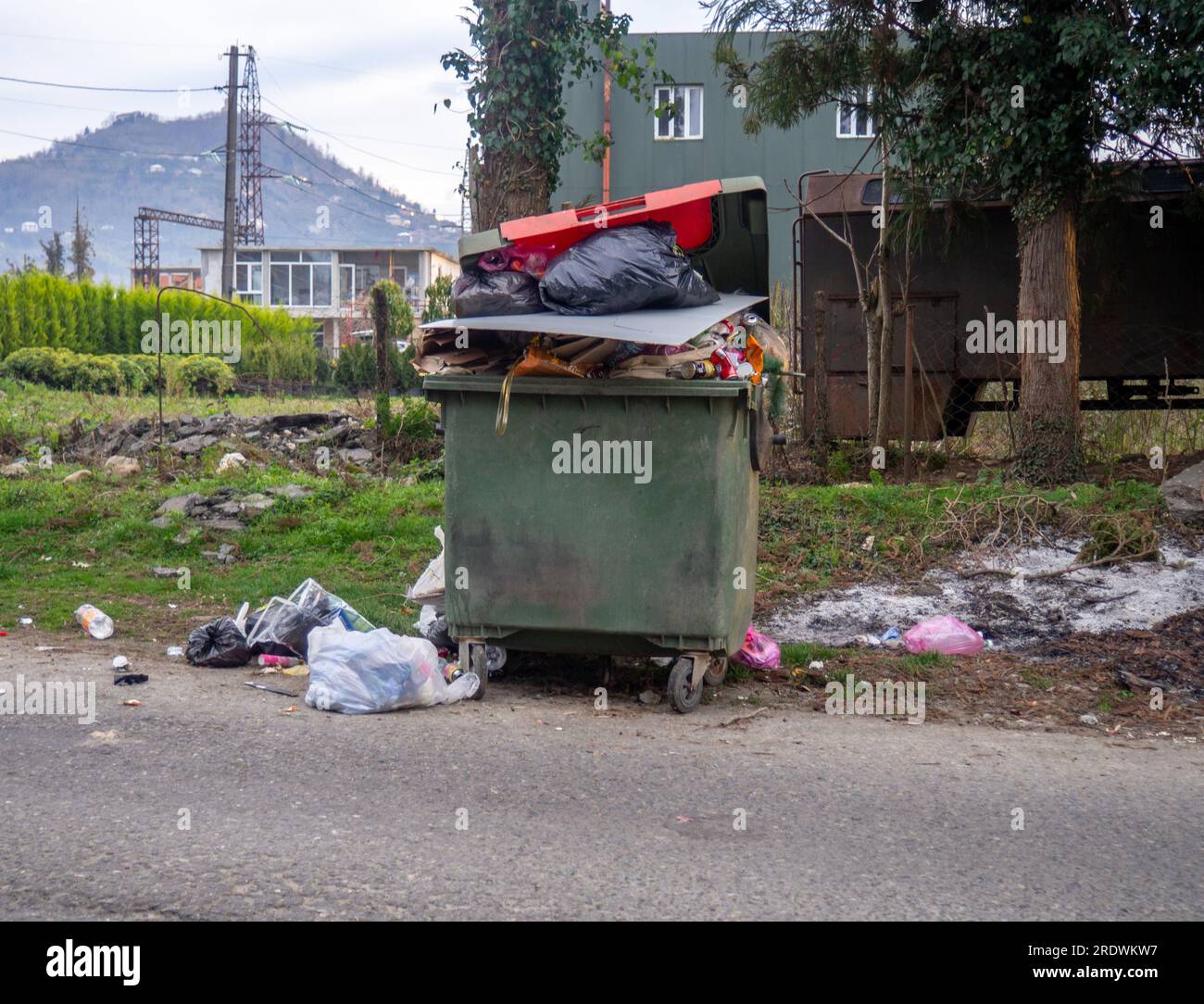 Container full of trash. Concept of ecological problem. Environmental