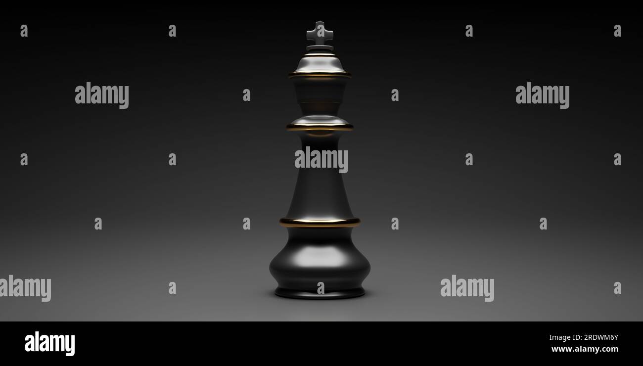 Chess king black on black background, copy space. Chess game template