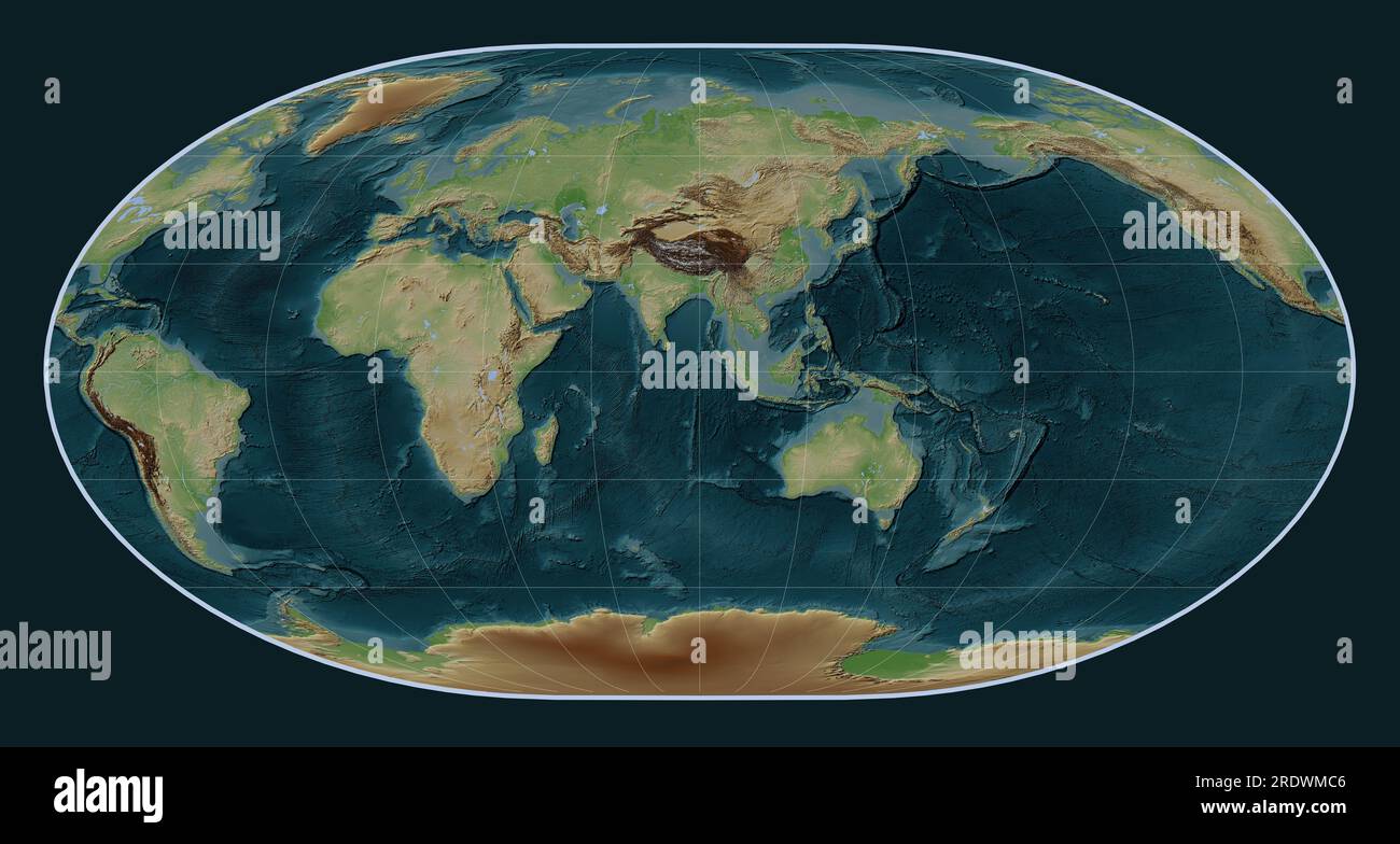 World wikipedia style elevation map in the Loximuthal projection ...