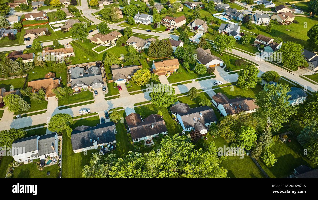 Lower to middleclass housing addition neighborhood summer aerial