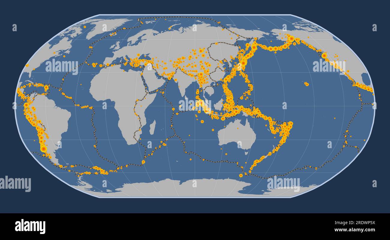 Locations of earthquakes above Richter 6.5 recorded since the early ...