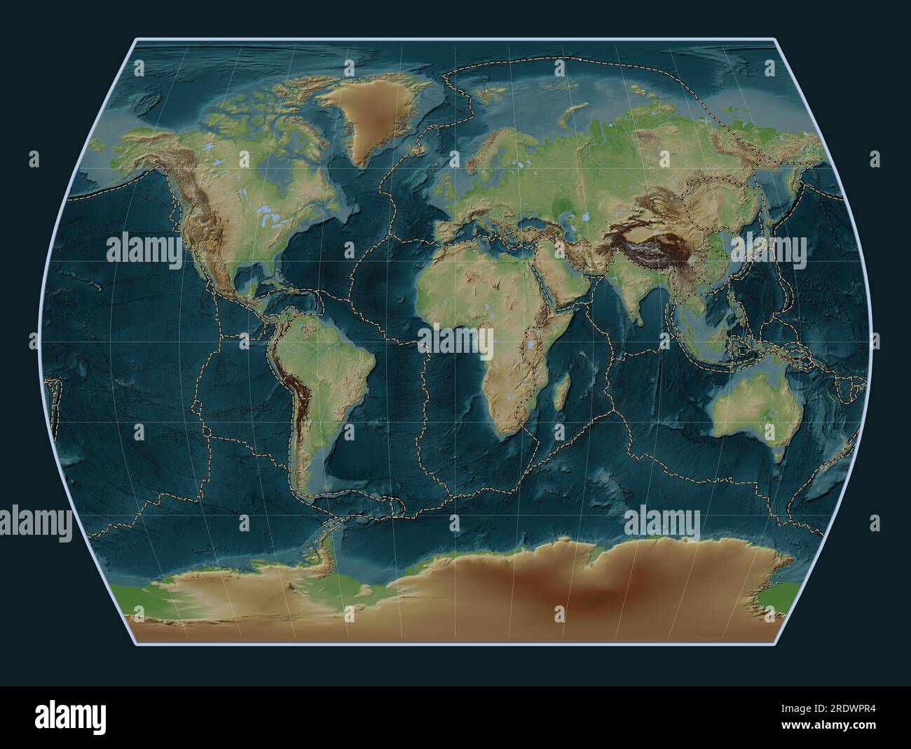 Tectonic plate boundaries on the world wiki style elevation map in the ...