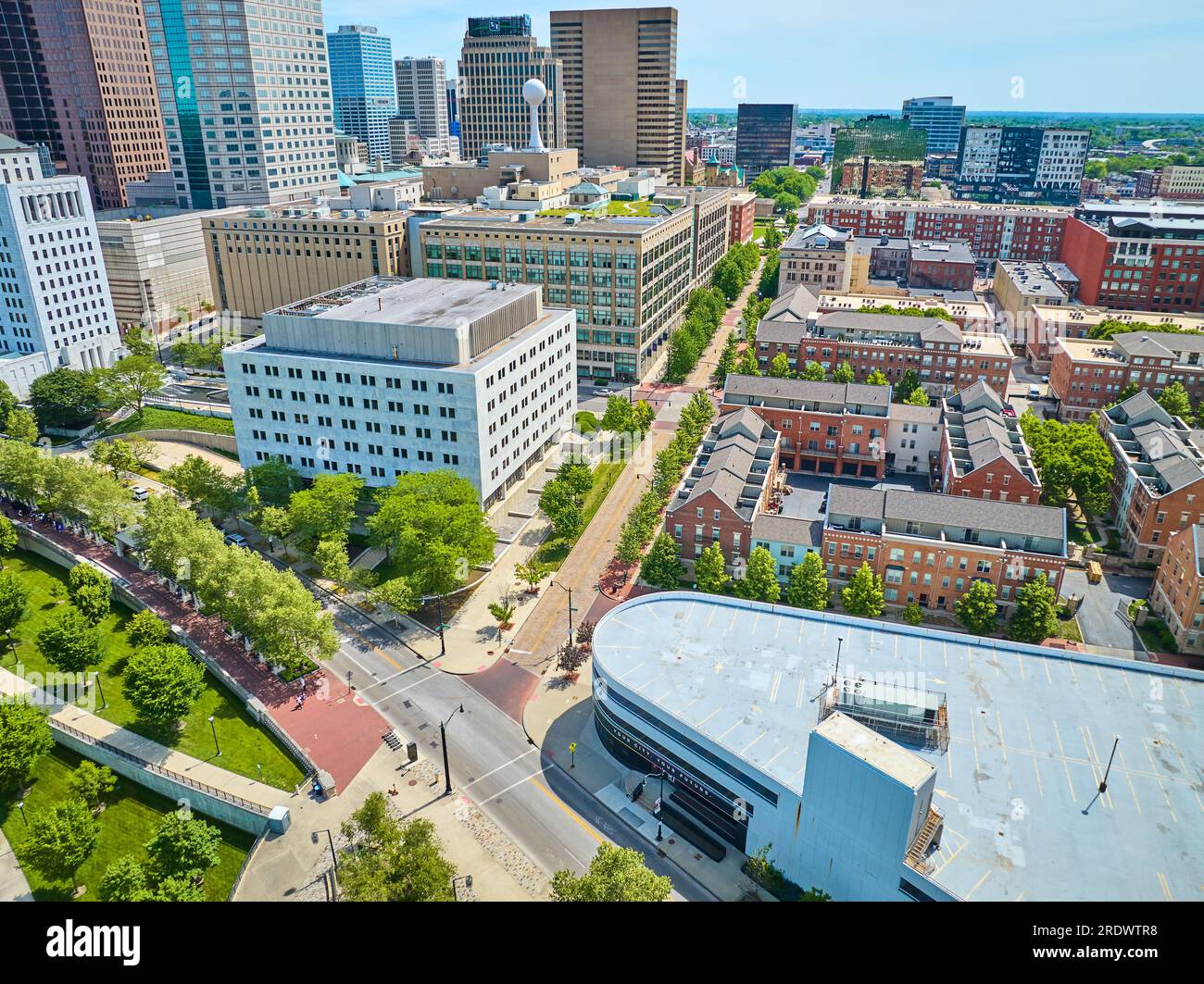 Office buildings and apartments in aerial of downtown Columbus Ohio