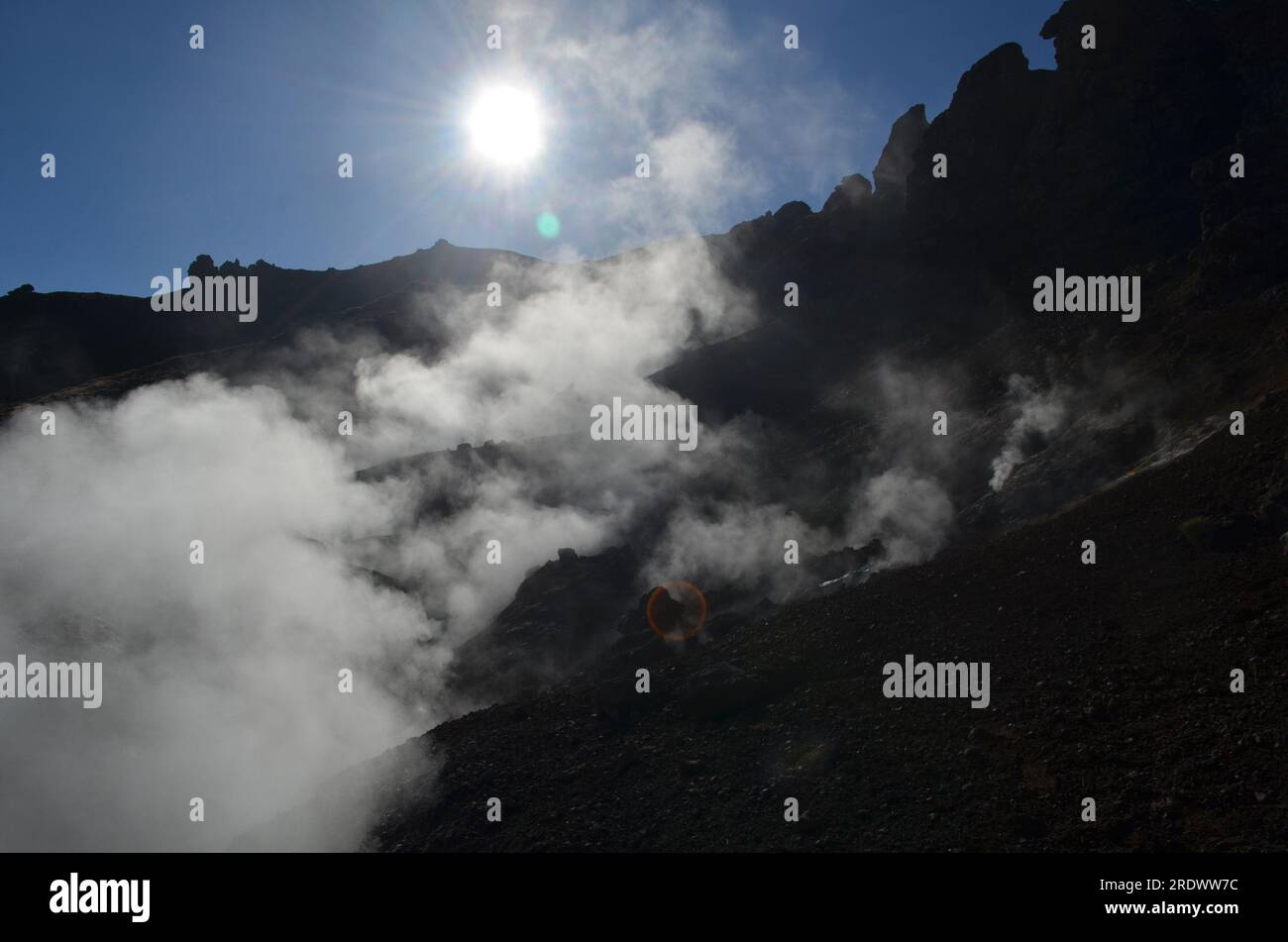 Stunning active geothermal landscape with steaming fumarola in Hveragerdi in Iceland. Stock Photo