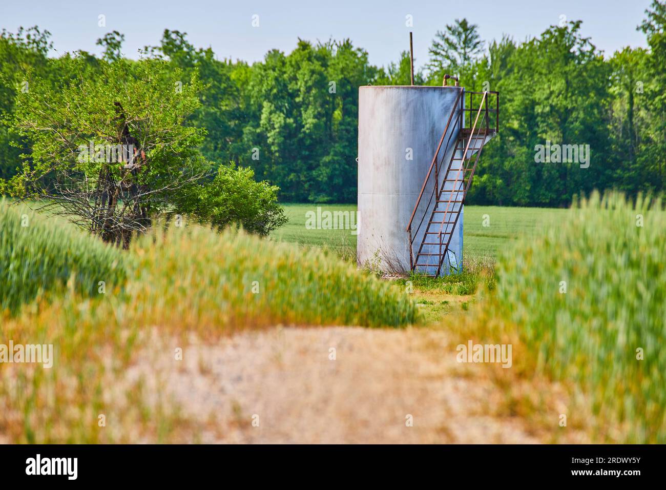 Lader Path Dirt gravel path leading to cylindrical structure with rusted iron ...