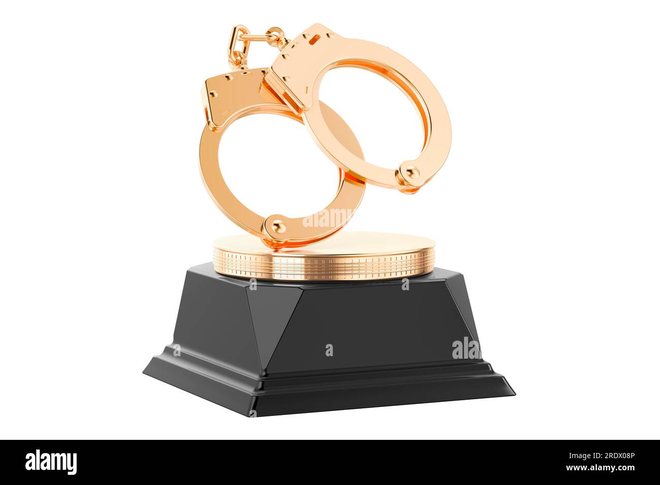 Golden Handcuffs Award Trophy Pedestal. 3d Rendering isolated on white