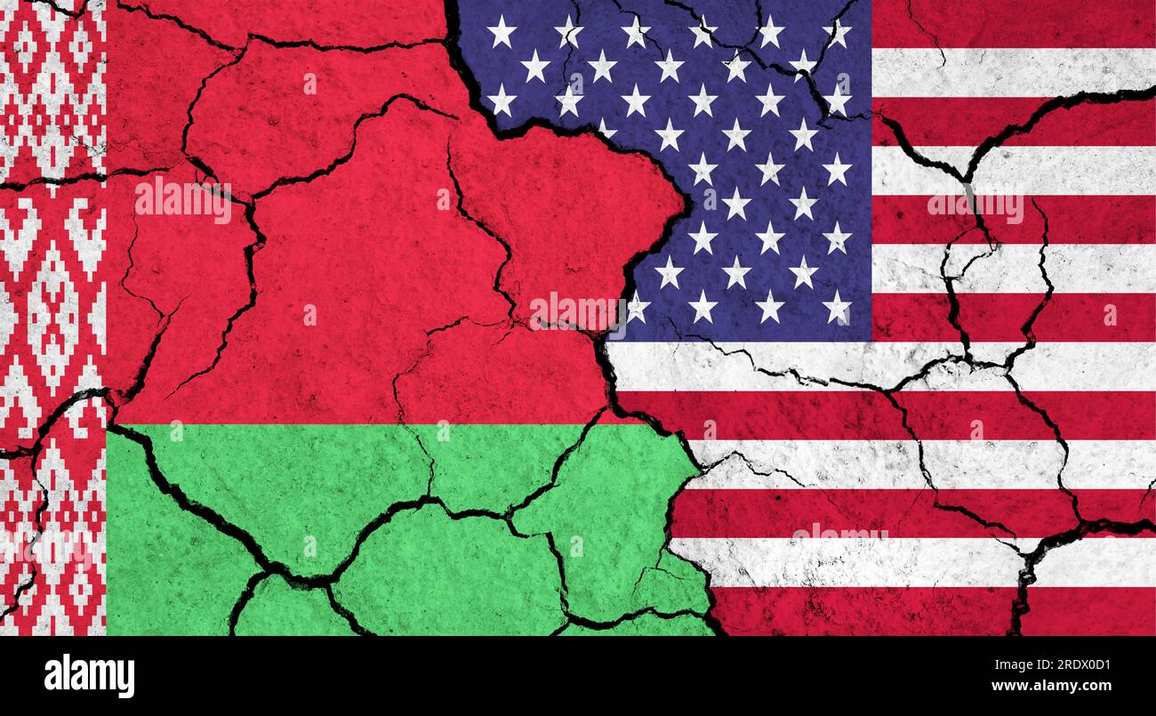 Flags Of Belarus And USA On Cracked Surface - Politics, Relationship ...