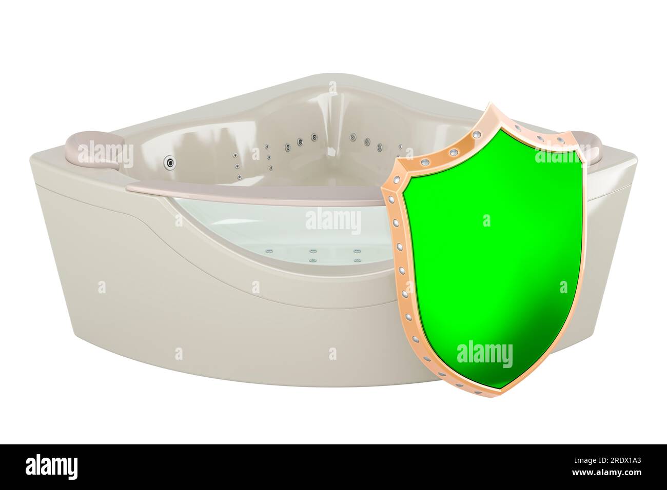 Hydromassage tub with shield. 3D rendering isolated on white background