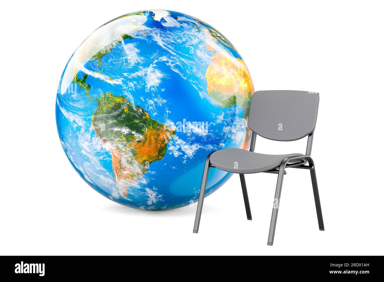 Office Chair with Earth Globe. 3D rendering isolated on white