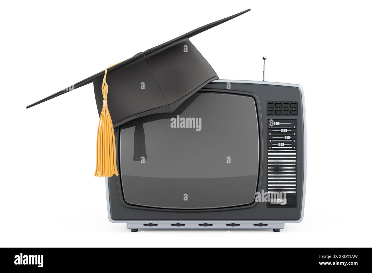 Retro TV set with education hat. 3D rendering isolated on white ...