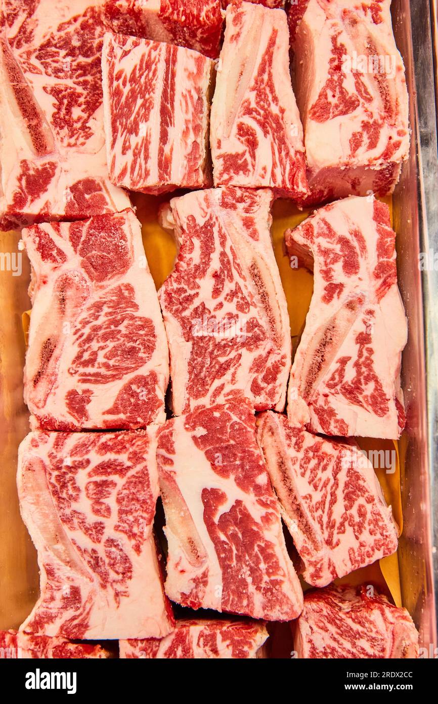 Beef short ribs, grocery store, meat department, raw meat, cow, uncooked Stock Photo Alamy