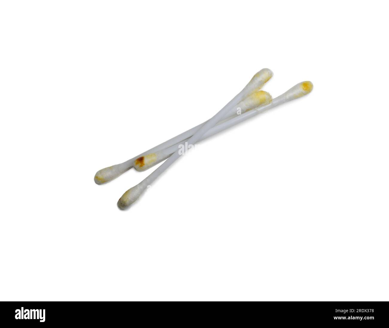 Dirty cotton swabs. Earwax on cotton swabs. Personal hygiene. Dirt from