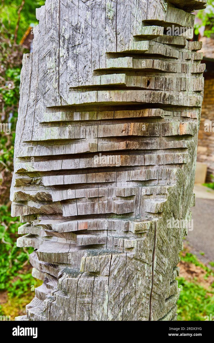 Double Helix abstract art vertical log crafted by artist Heike Endermann in Bernheim Forest Stock Photo