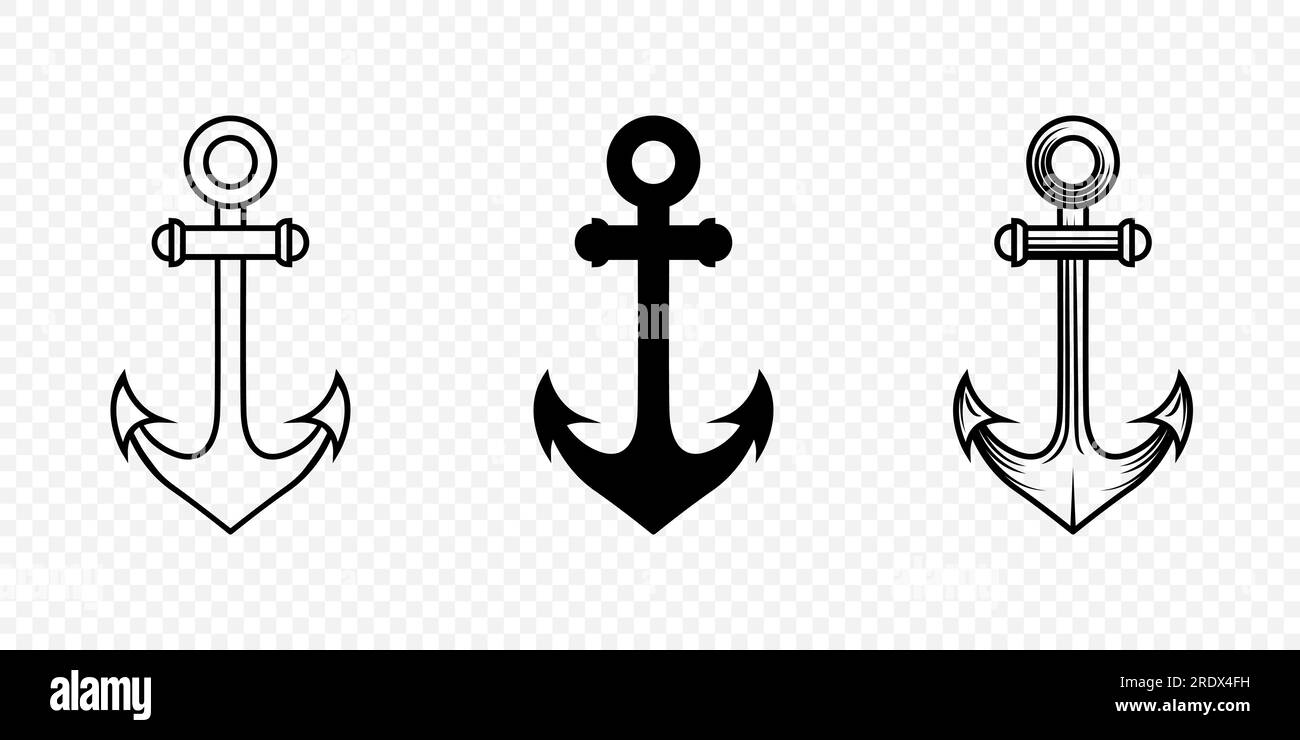 Vector Anchors. Anchor Silhouette Icon Set. Black and White Anchor with Outline. Anchor Design Template Collection. Vector Illustrtion Stock Vector