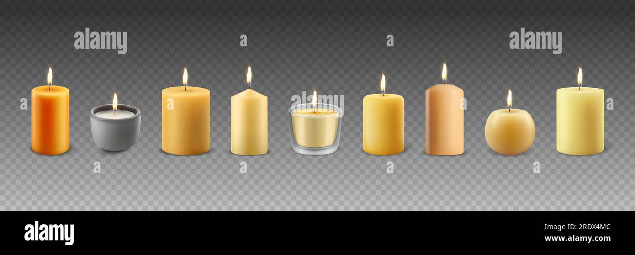 Vector 3d Realistic Different Paraffin Wax Burning Party, Spa Candles