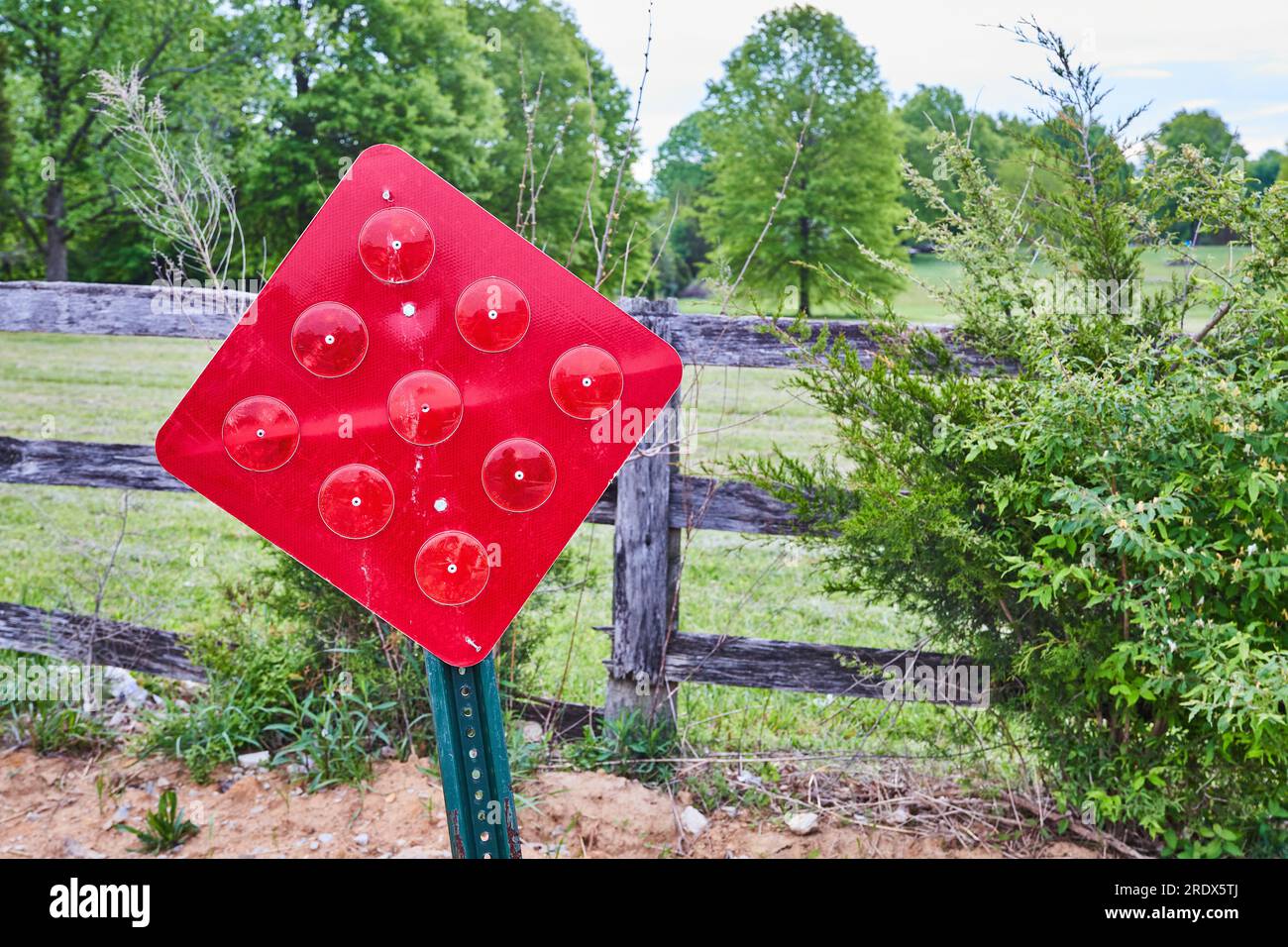 Red end of roadway reflector sign hires stock photography and images