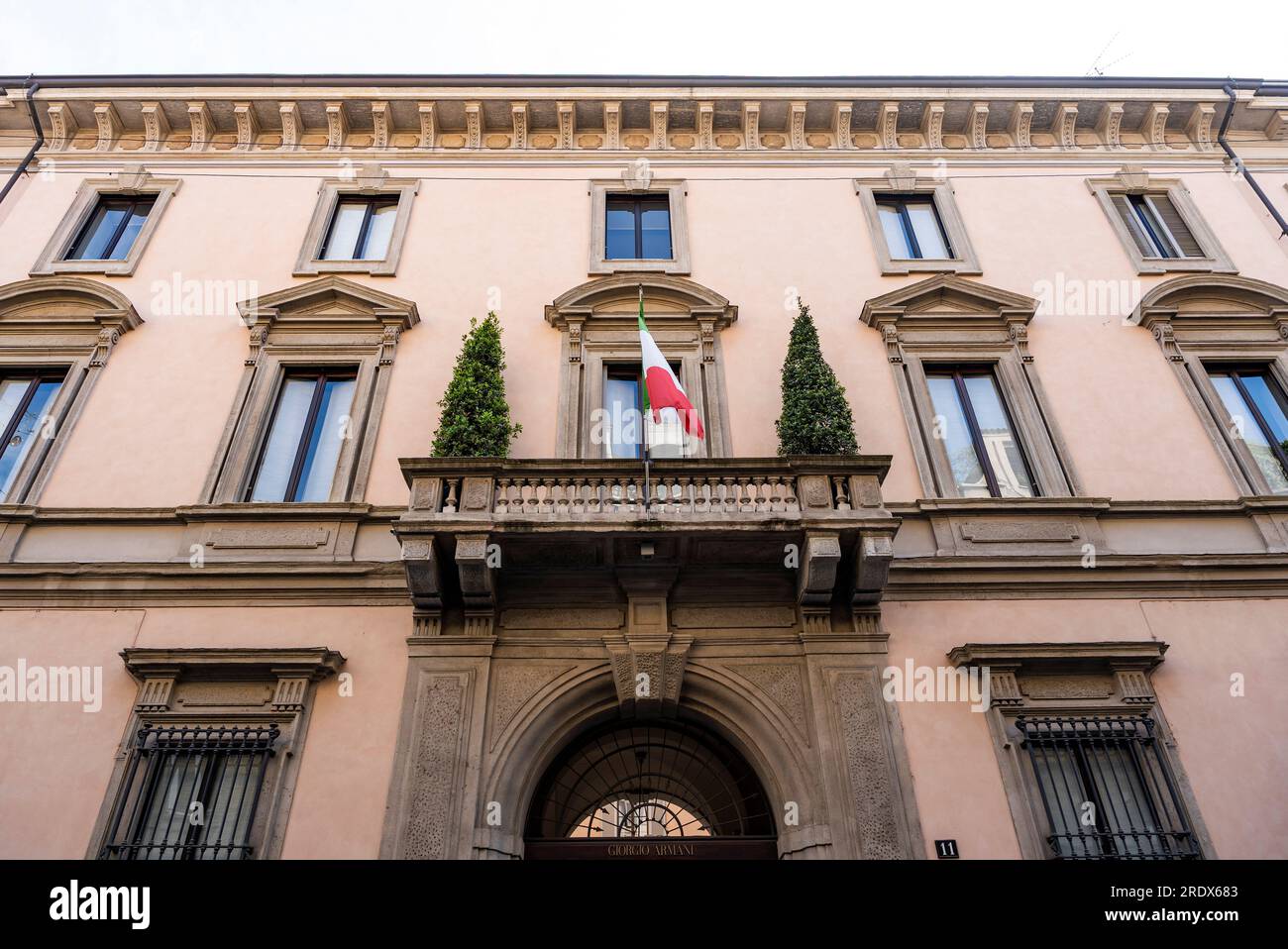 Palazzo Orsini, neoclassic-style palace built in the 17th century, now owned by Giorgio Armani Spa, in via Borgonuovo, in Milano, Italy Stock Photo