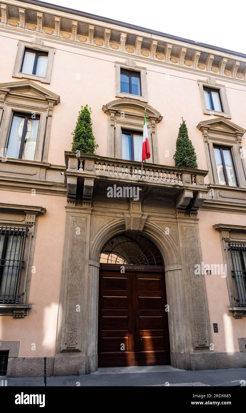 Palazzo Orsini, neoclassic-style palace built in the 17th century, now owned by Giorgio Armani Spa, in via Borgonuovo, in Milano, Italy Stock Photo